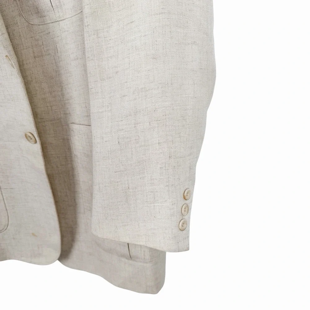 Vintage 70s 80s Linen Blazer Mens Cream Oatmeal Sport Coat Union Made USA 42
